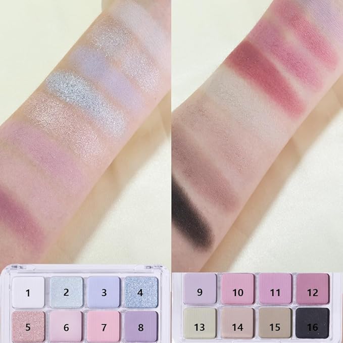 16Color Matte Shimmer Eyeshadow Palette, Blue Pink Purple Nude Red Green Black 16Color Series Eye Shadow Makeup, Warm Sparkly Eyeshadows Long Lasting Waterproof Naturing-Looking Women Girls Eye Shadow