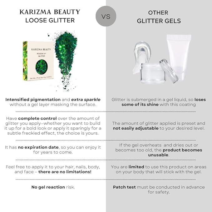 KARIZMA Poison Ivy Body Glitter. 10g Chunky Face Glitter, Hair Glitter, Eye Glitter and Body Glitter for Women. Rave Glitter, Festival Accessories, Cosmetic Glitter Makeup. Loose Glitter Set