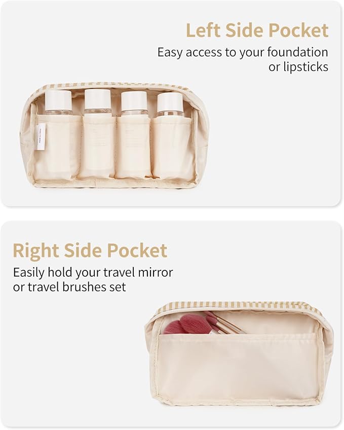 Narwey Small Makeup Bag for Purse Travel Makeup Pouch Mini Cosmetic Bag Zipper Pouch for Women (Brown Stripe, Small)
