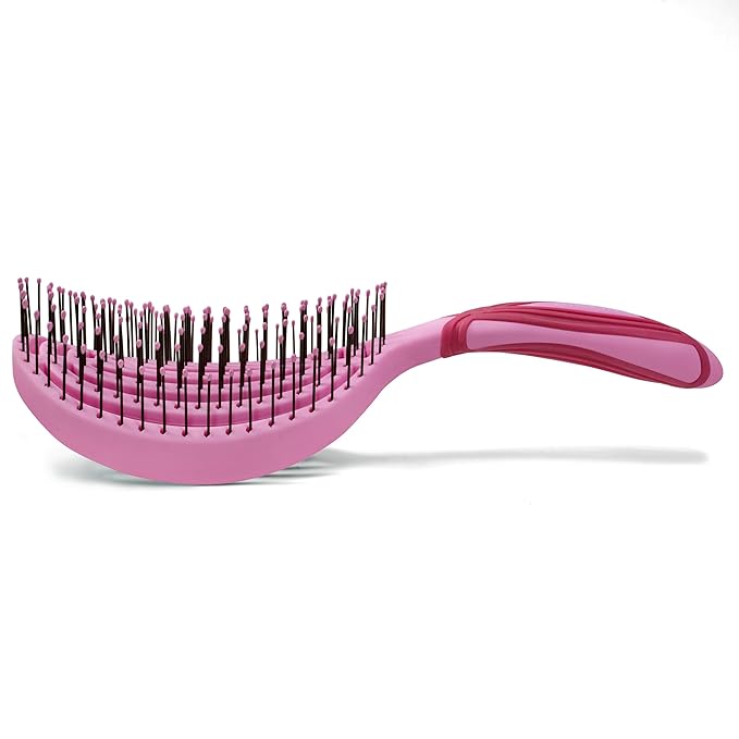 NuWay 4HAIR DoubleC PRO U.S. Patented Double Curved Detangling Brush is Hair Dryer Safe (Red Violet)