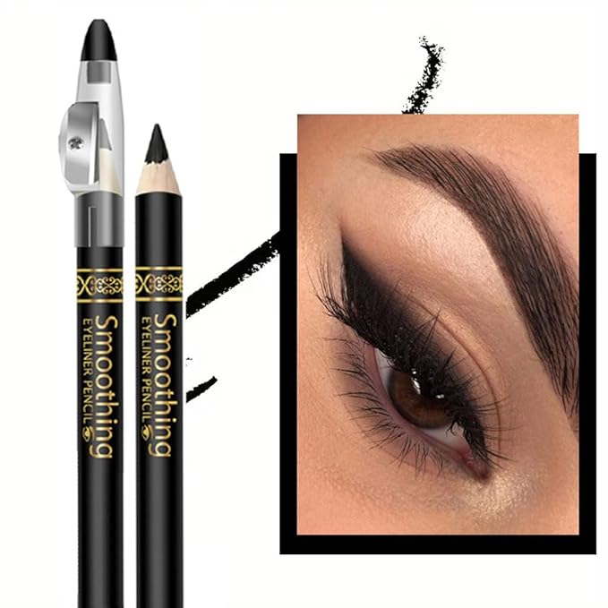 6 Pcs Black Eye liner Pen Set with Sharpener, Wooden Voluminous Smoldering Eye liner, Smooth Creamy Matte Tattoo Pencils for Women,Hairline Eyebrow Makeup (6Pcs-Smooth Creamy Black Sticks)