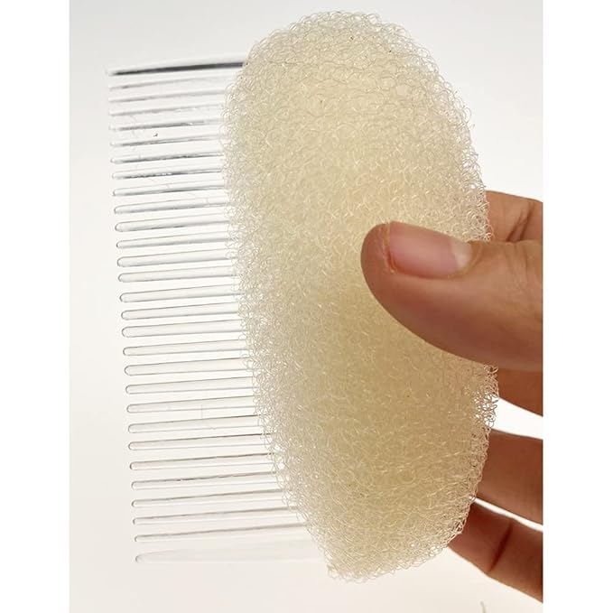 2Pcs 3.3inch Charming Bump It Up Volume Inserts - Beige Sponge Foam Hair Combs for Beehive Buns and Hairstyling Accessories