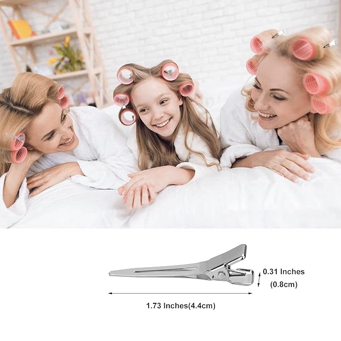 HiJeaton 90pcs Metal Duck Billed Hair Clips for Women Styling Sectioning, Silver Hair Pins for Long Hair, Alligator Curl Loc Clips for Thick Hair Roller, Salon, Bows DIY