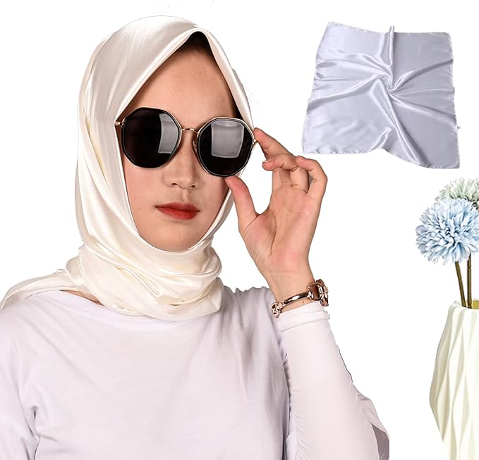 35 x 35 Women's Fashion Pattern Large Square Silk Like Hair Scarf Head Sleeping Wrap Satin Neck Bandana for Gift…