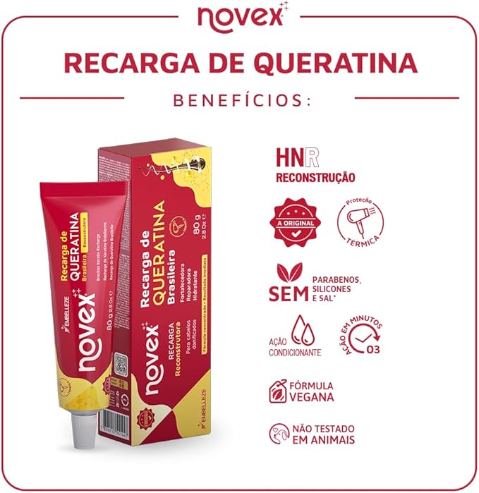 Novex Keratin Recharge Leave in Conditioner - Reconstructive Keratin, Frizz control & Damage Repair