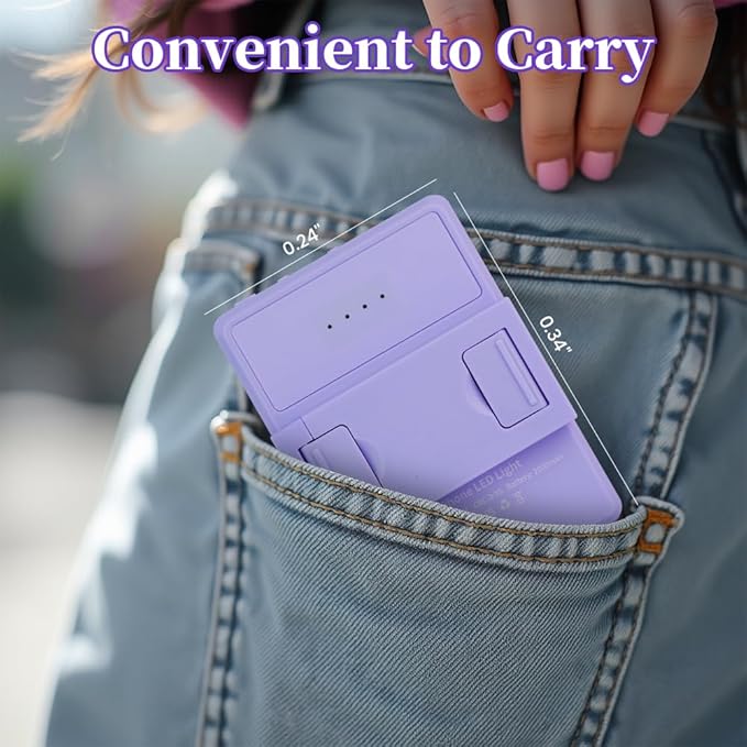 Inspack 60 LED Selfie Light for iPhone, with Back Clip & Front, Portable Phone Clip for Tiktok Video Recording, Zoom Calls Lighting Computer, High Power Rechargeable with 3 Light Modes, Purple