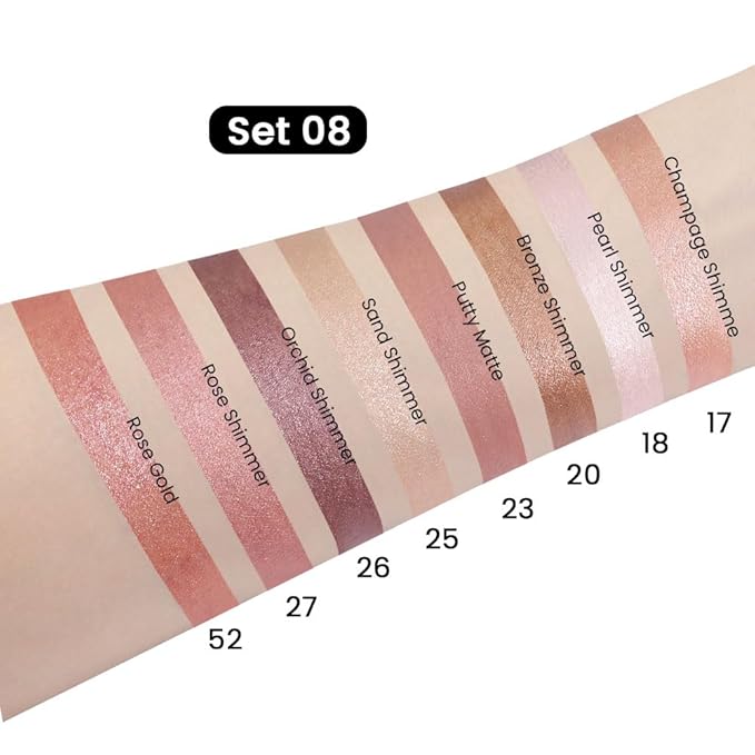 8Pcs Cream Eye Shadow Brightener Sticks Set for Eyes, Champagne Pearl Bronze Putty Sand Orchid Rose Gold Amethyst,Halloween Makeup, Matte Shimmer Eye Shadow Pencil Pen Crayon Waterproof 08
