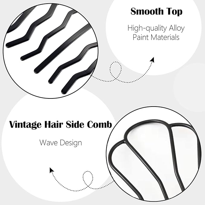 3 Piece Hair Fork Clip Vintage Hair Side Combs U Shape Teeth Alloy Paint Hair Pin Hair Clip Stick Women Hair Styling Tool Accessories, Black