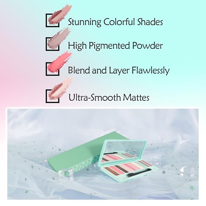 Ten-Color Eyeshadow Palette, Dark Brown Pink Brown Rose Red Yellow Sky Blue 10 Shimmer and Matte Shades, Blendable Powder, Dating Eye Makeup, Vegan and Cruelty-Free, Built-In Mirror and Brush, 05#