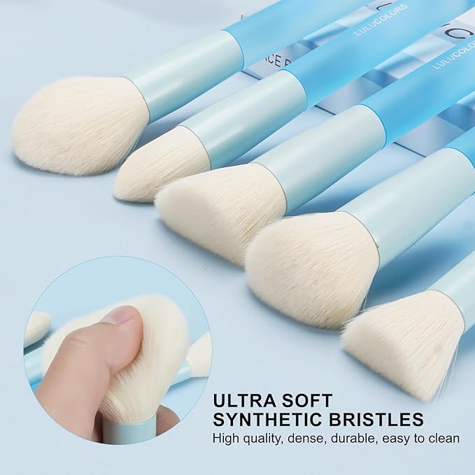 5 Pcs Face Makeup Brush Set – Soft, Cruelty-Free Synthetic Bristles with Translucent Rubberized Handles, Makeup Brushes for Powder, Blush & Contour –Brush Collection-Blue Candy Brushes