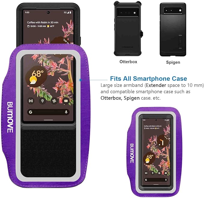 Pixel 9 Pro XL /8 Pro/7 Pro/Armband, BUMOVE Gym Running Workouts Sports Phone Arm Band for Google Pixel 9 Pro XL, 8 Pro,7 Pro, 6 Pro, with Card Holder (Purple)