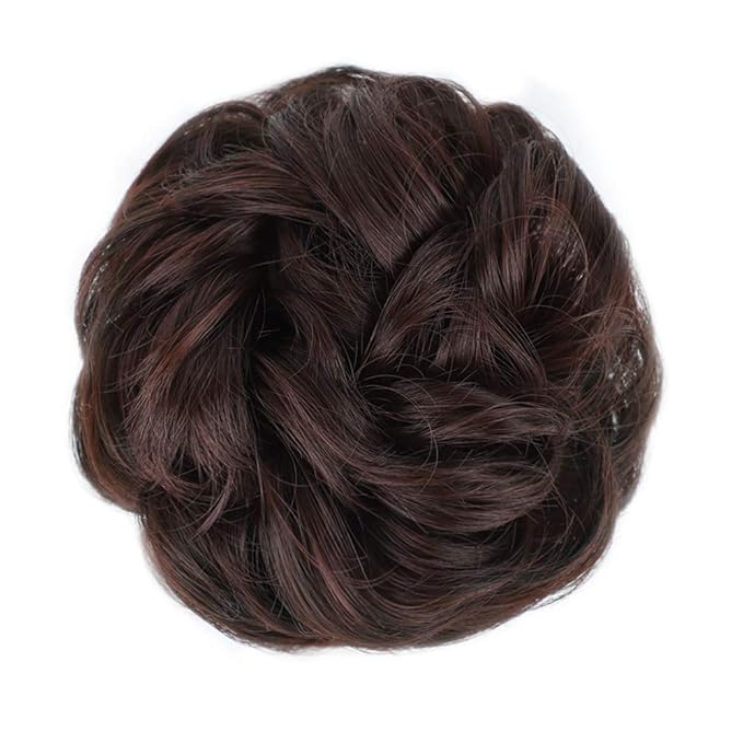 MORICA 1PCS Messy Hair Bun Hair Scrunchies Extension Curly Wavy Synthetic Chignon Hairpieces for Women (33# Dark Auburn)