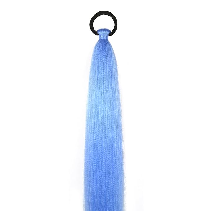 2 Pack Blue Ponytail Extension with Elastic Tie Straight Sleek Wrap Around Braid Ponytail Light Blue 26 Inch (Light Blue#)