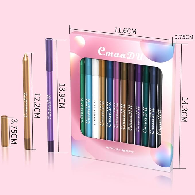 12 Colorful Eyeliner Pen Set, Eye Shadow Pencil, Pearl Eyeliner Kit Metallic Glitter Colored Eye liner for Women Eye&Lip Liner Professional Waterproof Eye Makeup