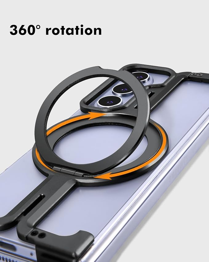 OATSBASF for Samsung Galaxy Z Fold 5 Bumper Case, with Kickstand 360° Rotatable Magnetic Stand Case, Minimalist Phone Case for Galaxy Z Fold 5, Frameless Metal Case, Black