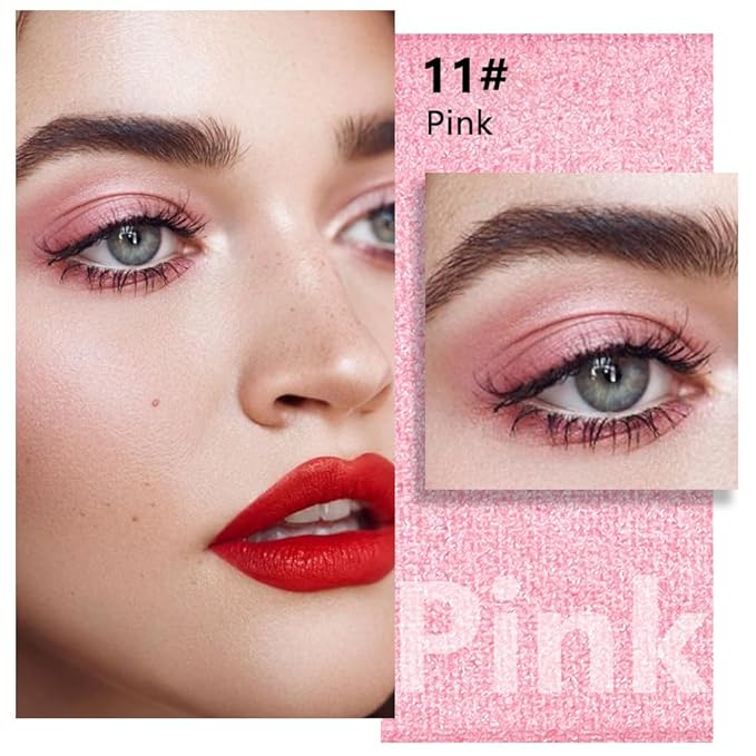 evpct Pink Shimmer Single Eye shadow Palette Makeup for Older Women, Pink Glitter Sparkly Cream Eye Shadow Palette Brightener Make up for Older Women, High Pigment Waterproof Monochrome Mini Eyeshadow