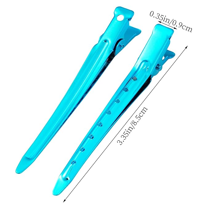 24 Packs Duck Bill Clips, Bantoye 3.35 Inches Rustproof Metal Alligator Curl Clips with Holes for Hair Styling, Hair Coloring, Bright Blue