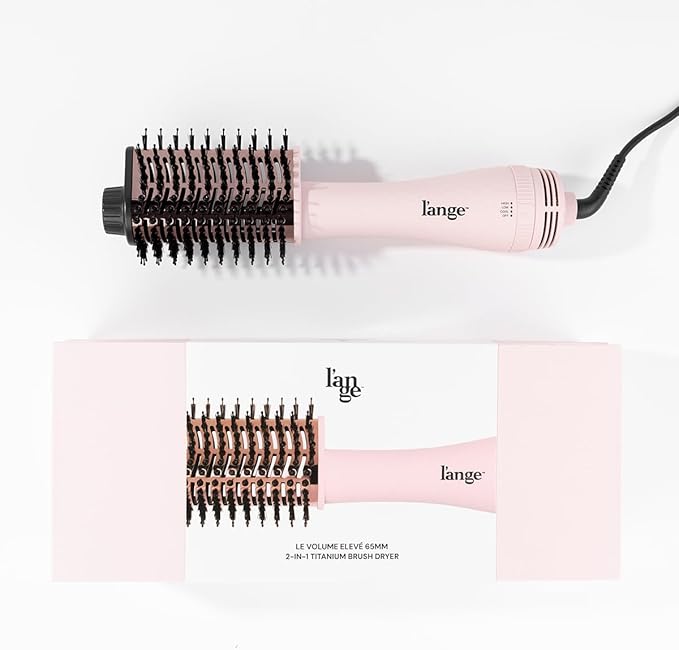 L'ANGE HAIR Le Volume Elevé 65MM 2-in-1 Titanium Brush Dryer | Dry and Style | Unique Teardrop Shape Barrel | 3 Heat Settings | 360° Vented Airflow | Ionic Technology for Frizz-Free Styling (Blush)