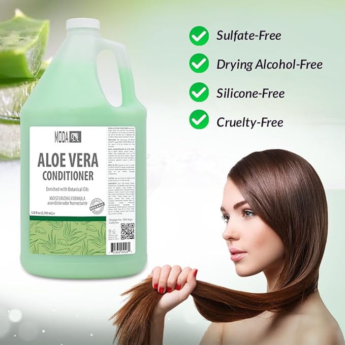 MODA - Moisturizing Conditioner for all Hair Types, Aloe Vera, 128 Oz, Professional - Strengthens, Moisturizes, Leaves Hair Soft and Shiny, Adds Volume, Protects Color and Restore