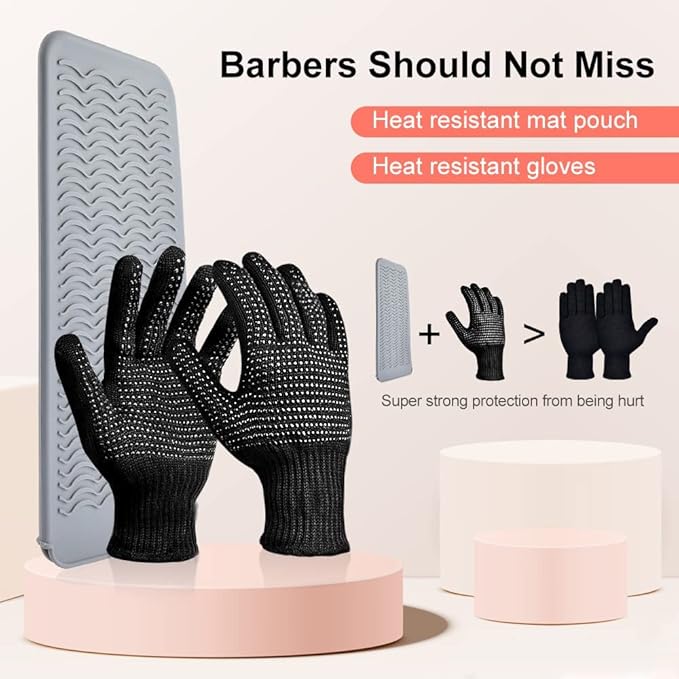 IKOCO Heat Gloves for Hair Styling, Heat Resistant Gloves with Silicone Mat Pouch for Curling Iron, Flat Iron, Straightener, Hot Hair Tools