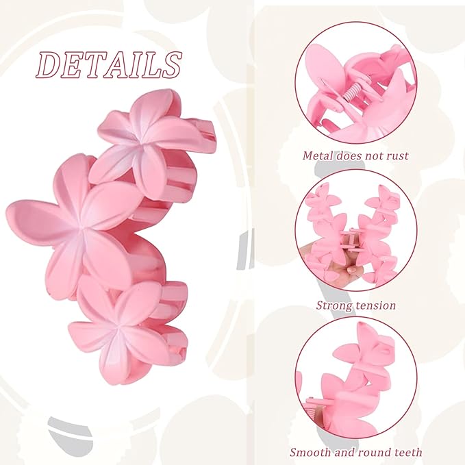 6Pcs Flower Hair Clips for Women,Non-Slip Matte Flower Hair Clips for Women,Hawaiian Clip Large Plumeria Hair Clip Banana Cute Clip Beach Hair Accessories (Frosted gradient color)