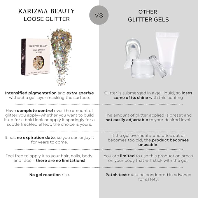 KARIZMA Stars & Moons Body Glitter. 10g Chunky Face Glitter, Hair Glitter, Eye Glitter and Body Glitter for Women. Rave Glitter, Festival Accessories, Cosmetic Glitter Makeup. Loose Glitter Set