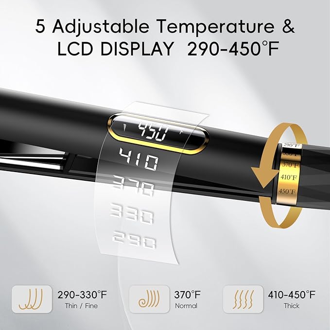 Nicebay Hair Straightener and Curler Fast Heating Titanium Iron with 5 Temp Settings and Negative Ion Technology, Travel-Friendly