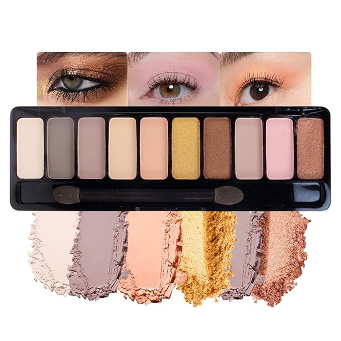 Ten-Color Eyeshadow Palette, Nude White Brown Grey Bronze Gold Light Pink 10 Shimmer and Matte Shades, Blendable Powder, Everyday Eye Makeup, Vegan and Cruelty-Free, Built-In Mirror and Brush, 03#