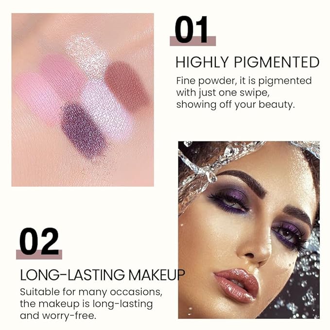 Six-Color Eyeshadow Makeup Palette, Deep Nude Rose Gold Amethyst Champagne Gold Plum Red Pink Eyeshadows, Blendable Matte and Shimmer, Long-Lasting -Waterproof-Cruelty-Free With Built-In Mirror - 03#