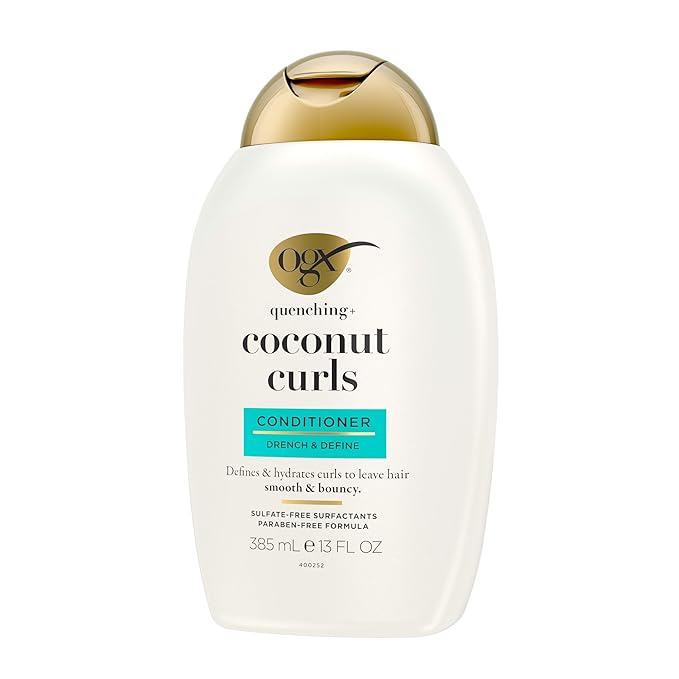 OGX Quenching + Coconut Curls Curl-Defining Conditioner, Nourishing Curly Hair Conditioner with Coconut /Citrus Oil & Honey, Paraben-Free with Sulfate-Free Surfactants, 13oz