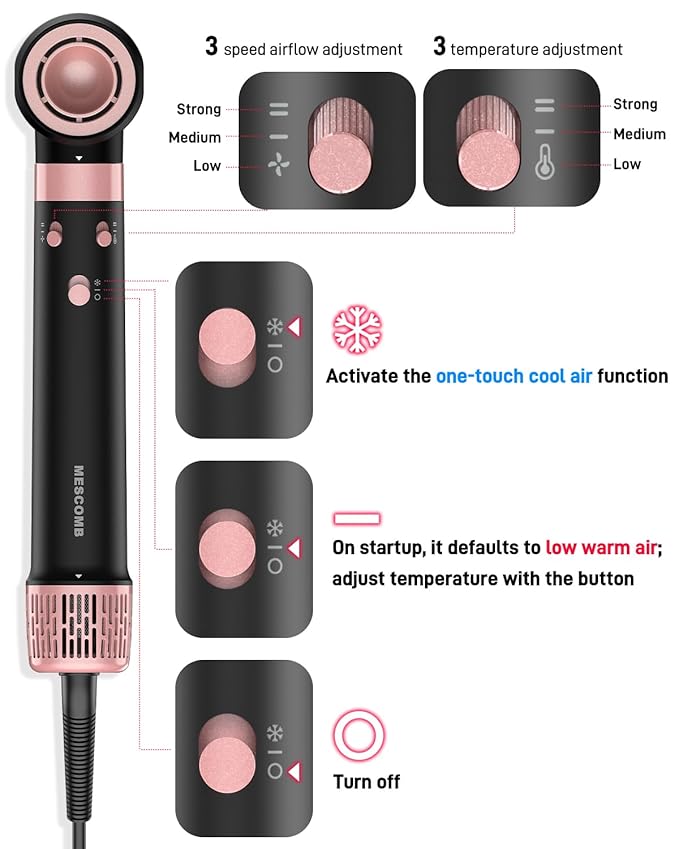 3 in 1 Air Styler with High-Speed Hair Dryer Brush & Air Wrap Curler for Curling, Negative Ions Frizz-Free Styling Drying, No Heat Damage, Fit for All Hair Types Hot Hair Styler with Travel Case