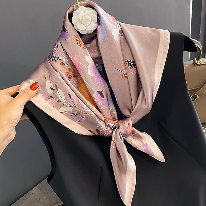 MINIDORA Satin Scarves for Women 27.5 × 27.5 inches Medium Square Elegant Silk Feeling Head Scarf