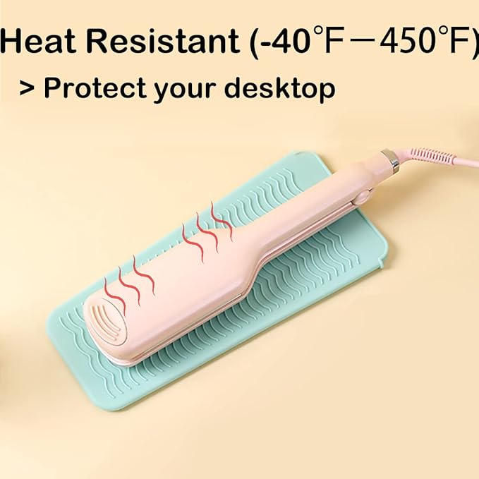 Heat Resistant Silicone Mat with Hanging Hole, Straightener Heat Resistant Travel Mat & Pouch for Curling Iron, Flat Iron and Other Hot Hair Styling Tools, 11 x 5 in, Green