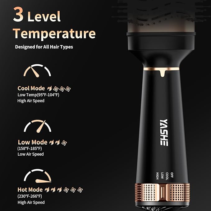 Hair Dryer Brush, 4 in 1 Ionic Blow Dryer Brush with Oval Titanium Barrel, Hair Dryer and Styler Volumizer for Drying, Straightening, Curling and Voluming, Black