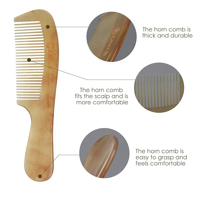 Horn Fine Tooth Comb - Anti-Static Hair Comb - Hair Styling Detangling Comb for All Hair Types (Yellow, Curly, Men, Women, Kids)