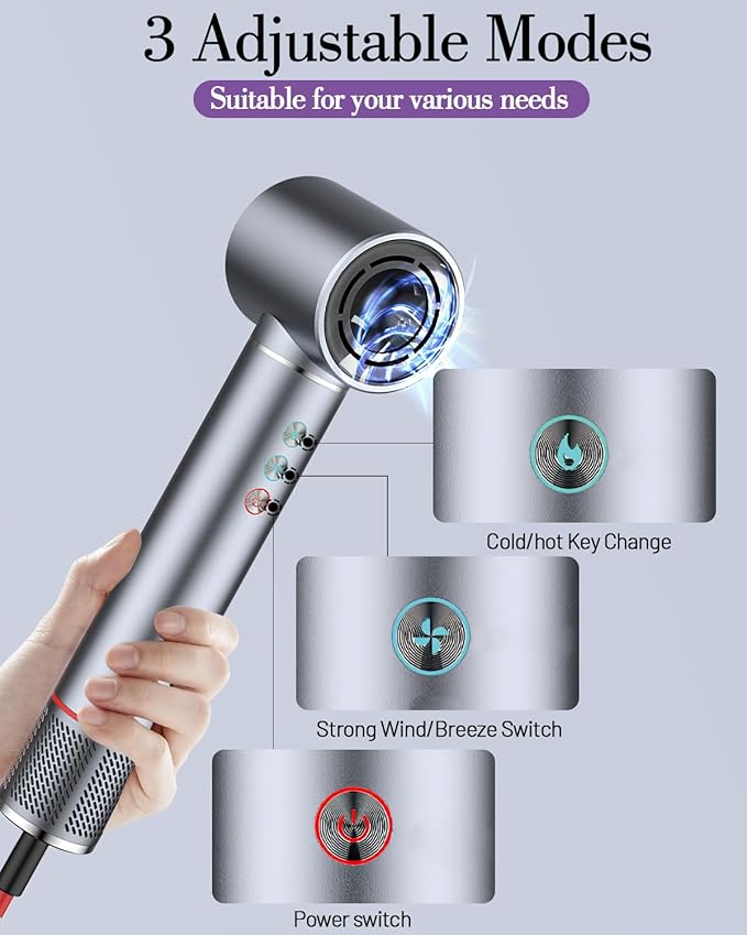 5 in 1 Hot air Blow Dryer Brush Hair Dryer Curling Wand Volumizing Brush Straightening Brush Blow Dryer Brush - Rapid Drying, Volume Boost, Ionic Smoothing, 110k RPM Motor(Steel Blue)