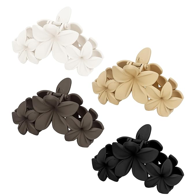 ANBALA Matte Flower Hair Accessories - 4PCS Large Plumeria Hawaiian Hair Clips with Strong Hold for Women, Non-Slip and Cute