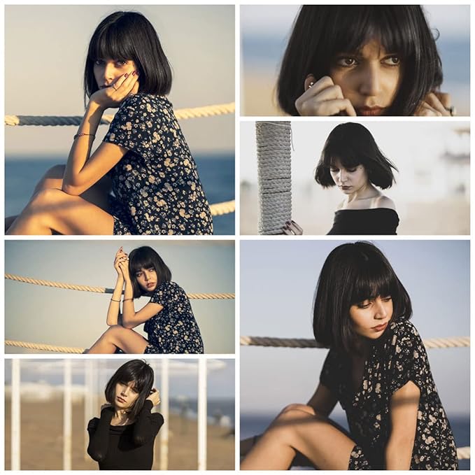 Onpep Natural Black Bob Wig with Bangs Short Straight Wigs for Black Women Shoulder Length Glueless Heat Resistant Synthetic Wigs