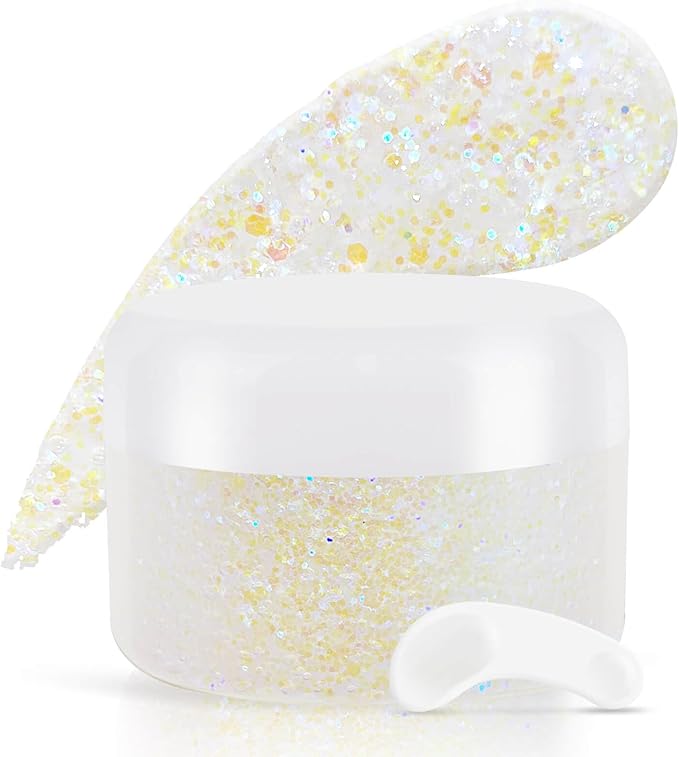 Light Purple Face Glitter Gel,Mermaid Body Glitter Gel,Singer Concerts Music Festival Rave Accessories,Self-Adhesive Sequins Glitter Body Hair Makeup,Sparkling Chunky for Women(Yellow) 50ML