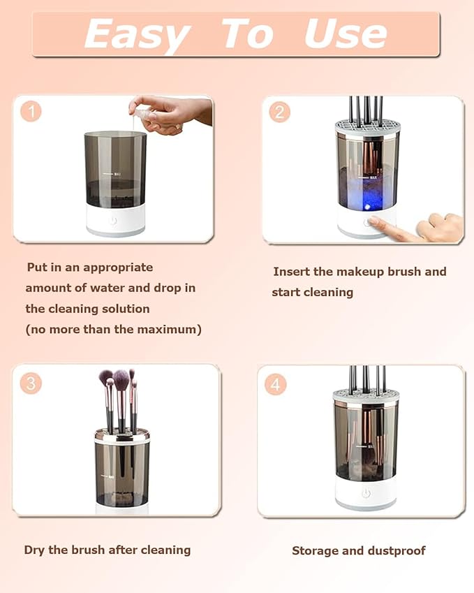 Makeup Brush Cleaner Machine Electric Makeup Brush Cleaner Automatic Cosmetic Brush Cleaner with Brush Clean Mat Spinning Makeup Brush Cleaner Fit For All Size Brush USB Charging Makeup Brush Cleaner