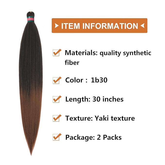 Ombre Black Brown Pre stretched Braiding Hair 2 Packs Pre feathered Braid Hair Extensions 30 Inches Hair Braids