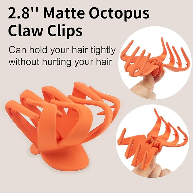 2.8 Medium Matte Hair Claw Clips for Thin Hair, 90' Strong Hold Non-slip Neutral Octopus Jumbo Hair Accessories for Women and Girls (Shiny)