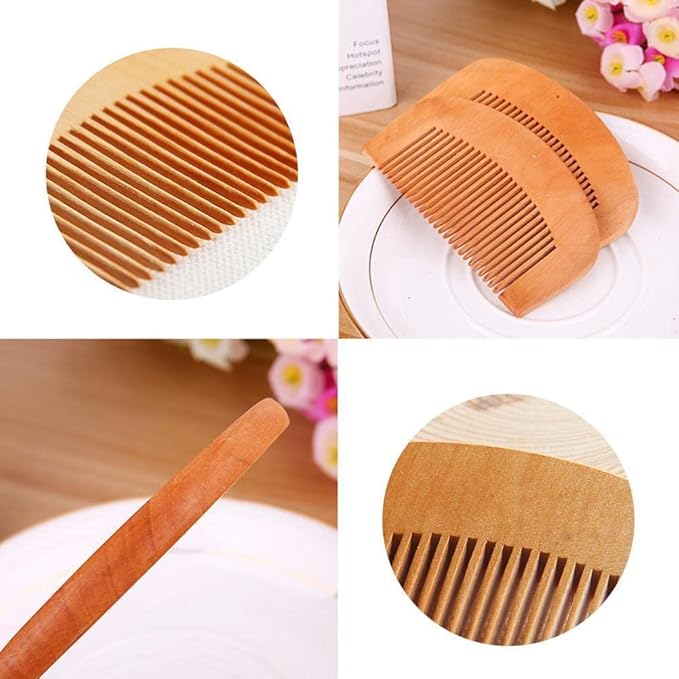 2 Pcs Brown Peach Wood Wooden Comb Anti-Static Comb Close Tooth Comb Styling Tools and Appliances