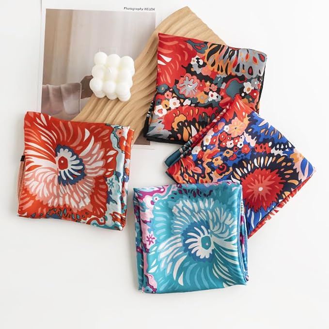 MINIDORA Satin Scarves for Women 27.5 × 27.5 inches Medium Square Elegant Silk Feeling Head Scarf