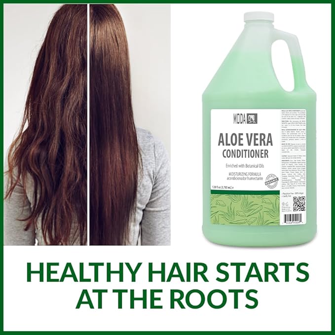 MODA - Moisturizing Conditioner for all Hair Types, Aloe Vera, 128 Oz, Professional - Strengthens, Moisturizes, Leaves Hair Soft and Shiny, Adds Volume, Protects Color and Restore
