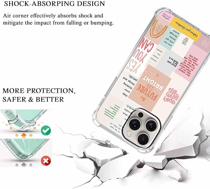 Case for iPhone 16 Pro Max with Motivational Quotes Design,Encouraging Words Collage Pattern for Teen,Soft TPU Bumper Phone Cover(16pm,Positive)