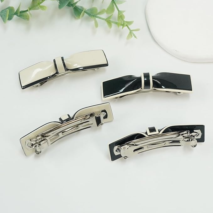 4 Pcs French Flat Bow Hair Clips for Women, Y2K Cute Bowknot Hair Barrettes Small Black Snap Hair Clip Styling Hair Accessories for Thick and Thin Hair