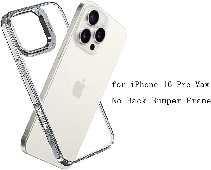 for iPhone 16 Pro Max Bumper Case Backless, Built-in Camera Cover & Kickstand Function Slim Fit No Back TPU Bumper Frame Compatible with MagSafe Shockproof (Clear)