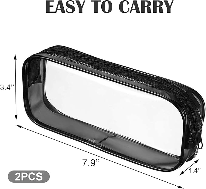 2pcs Clear Cases with Zipper, Multi-use Travel Makeup Brush Bags Toiletries Exam Pouch Case Travel Luggage Make up Cosmetic Bag (Black and White)