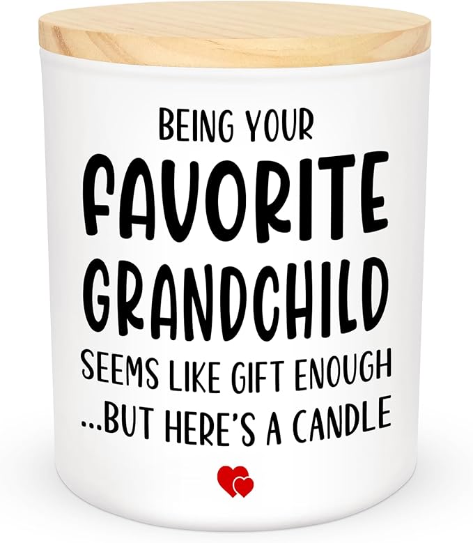 TEEZWONDER Mothers Day Gifts for Grandma - Favorite Grandchild Long Lasting Vanilla Lavender Candle 10 oz - Funny Mother's Day Fathers Day Birthday Gifts for Grandma Grandpa from Grandkids